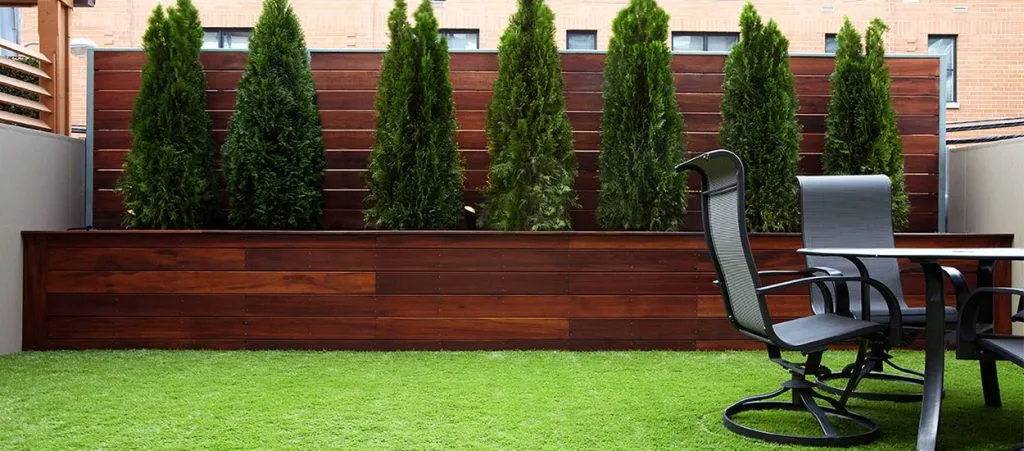 West Loop tropical hardwood deck with plants