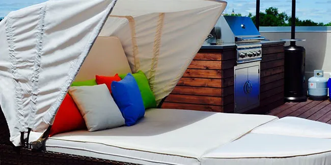 Outdoor lounge furniture on roof deck